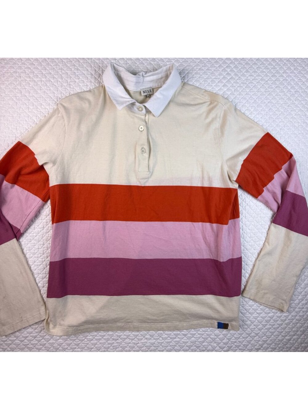 KULE The Patch Cotton Rugby Shirt Stripes Pink Multi Size M - Picture 6 of 16